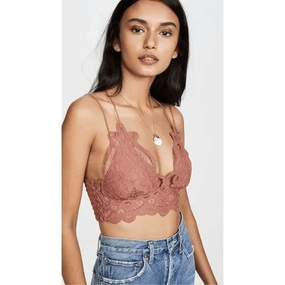 Free People One Adella Dusty Rose Pink Mauve Crochet Bralette Medium - Picture 7 of 8